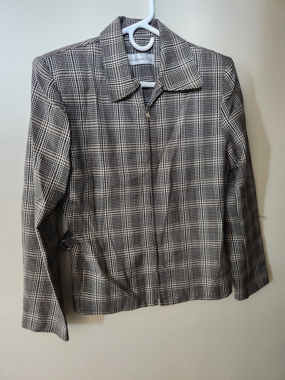 Vintage 1990s Paris Sport Club Classic Black & White Plaid Zip Jacket - Small
